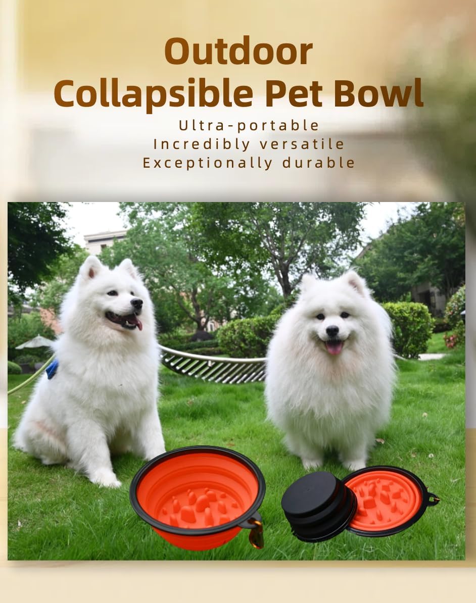 Large Collapsible Dog Bowl for Traveling Hinking Camping,2-Pack Portable Silicone Bowls with2 Sizes(34oz+12oz),Foldable Bowl with Slow Feeding Function - Image 2