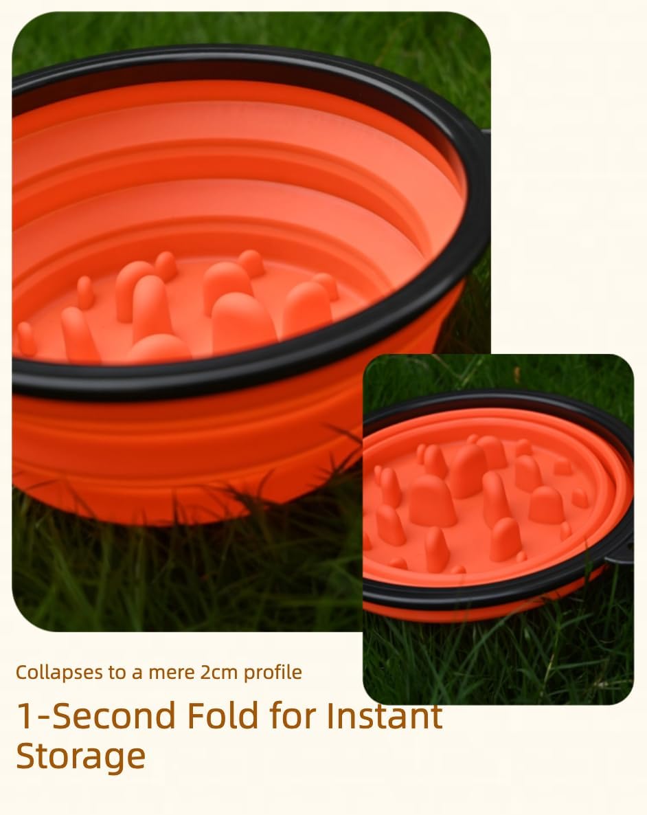 Large Collapsible Dog Bowl for Traveling Hinking Camping,2-Pack Portable Silicone Bowls with2 Sizes(34oz+12oz),Foldable Bowl with Slow Feeding Function - Image 5