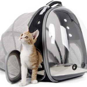 halinfer Back Expandable Cat Backpack Carrier, Fit up to 12 lbs, Space Capsule Bubble Window Pet Carrier Backpack to Carry and Transport Cat Bunny Small Puppy