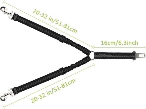 SlowTon Dog Seat Belt, Double Dog Seatbelt Adjustable Vehicle Safety Leash with Elastic Bungee Buffer, Reflective No Tangle Y Shape Two Dog Harness Seat Belt Splitter for Pets Car Trip (Black, M) - Image 7