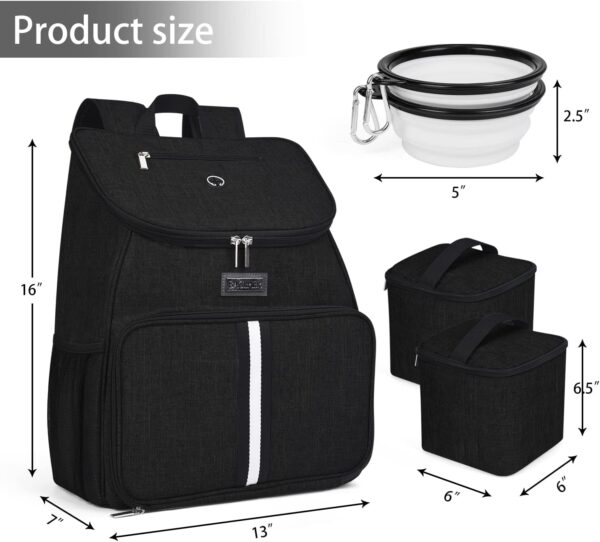 BAGLHER丨Dog Travel Bag, Airline Approved Pet Supplies Backpack, Dog Travel Backpack Accessories Set with 2 Silicone Collapsible Bowls and 2 Food Baskets. Black - Image 3