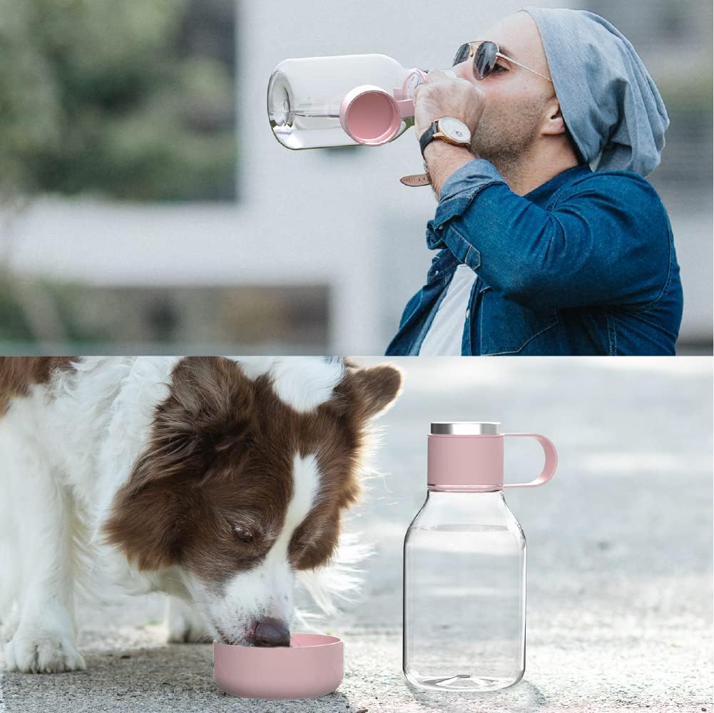 Asobu Buddy Bottle a Stainless Steel Insulated Water Bottle for with Removable Dog Water Bowl and Dog Food and Treat Storage Bowl (Pink, Tritan 50 oz Water Bottle with Bowl) - Image 6