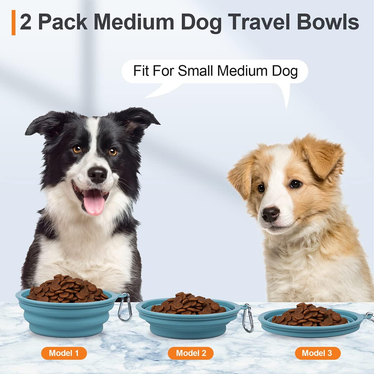 Kytely Collapsible Dog Bowls 2 Pack (650ml) - Portable Travel Pet Food & Water Bowls with Carabiner Clip, Foldable Feeding Dish for Dogs Cats, Hiking Walking Camping (Blue+Grey) - Image 5
