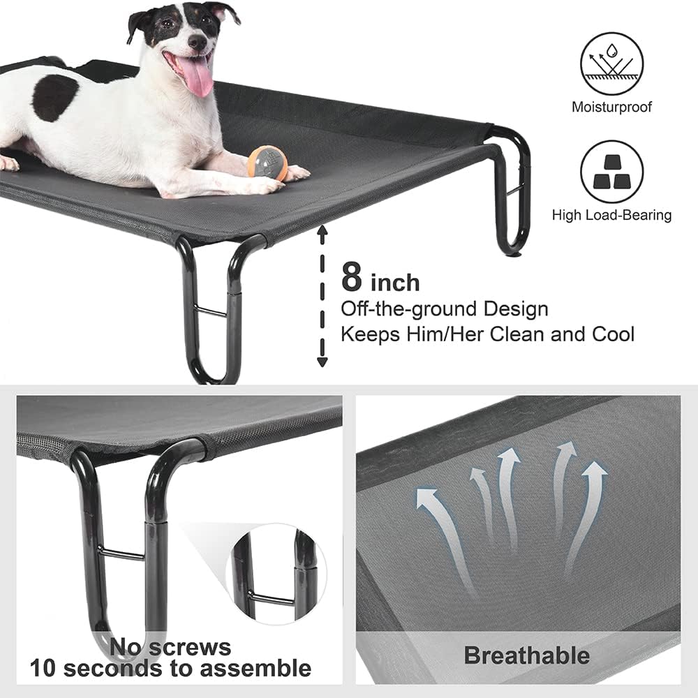 pettycare Elevated Outdoor Dog Bed - Raised Bed for Large Dogs, Waterproof Cot Easy to Assemble, Cooling Elevated Cot with Breathable Teslin Mesh, Durable, Non Slip, Up to 65 lbs,Black - Image 4