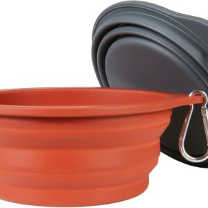SLSON 2Pack Collapsible Dog Bowl,Integrated Molding Travel Bowl No Plastic Rim Pet Feeding Bowls for Walking Traveling Outdoors,600ML (Brown+Grey)