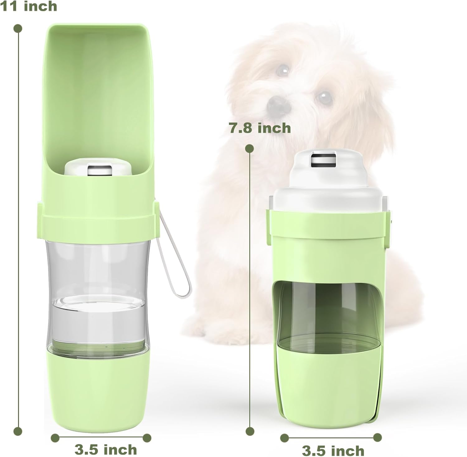 Dog Water Bottle Portable - Foldable Travel Water with Food Container, Leak Proof and Lightweight Water Bottle for Dogs,Dog Stuff Accessories Items,Lightweight & Convenient for Outdoor (Green, Small) - Image 2
