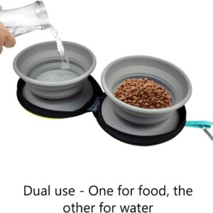 KALLAK Portable 2 in 1 Pet Bowls with Zipper Carrying Case and Carabiner, Collapsible Double Travel Dog Bowls for Food and Water Feeding, Foldable Camping Dog Cat Bowl
