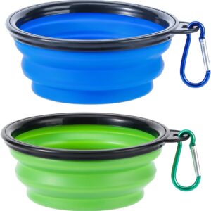 Collapsible Dog Bowls, 2 Pack Travel Dog Bowls, Portable Pet Feeding Water Dish for Pet Walking Parking Traveling with 2 Carabiners (Small, Blue+Green)
