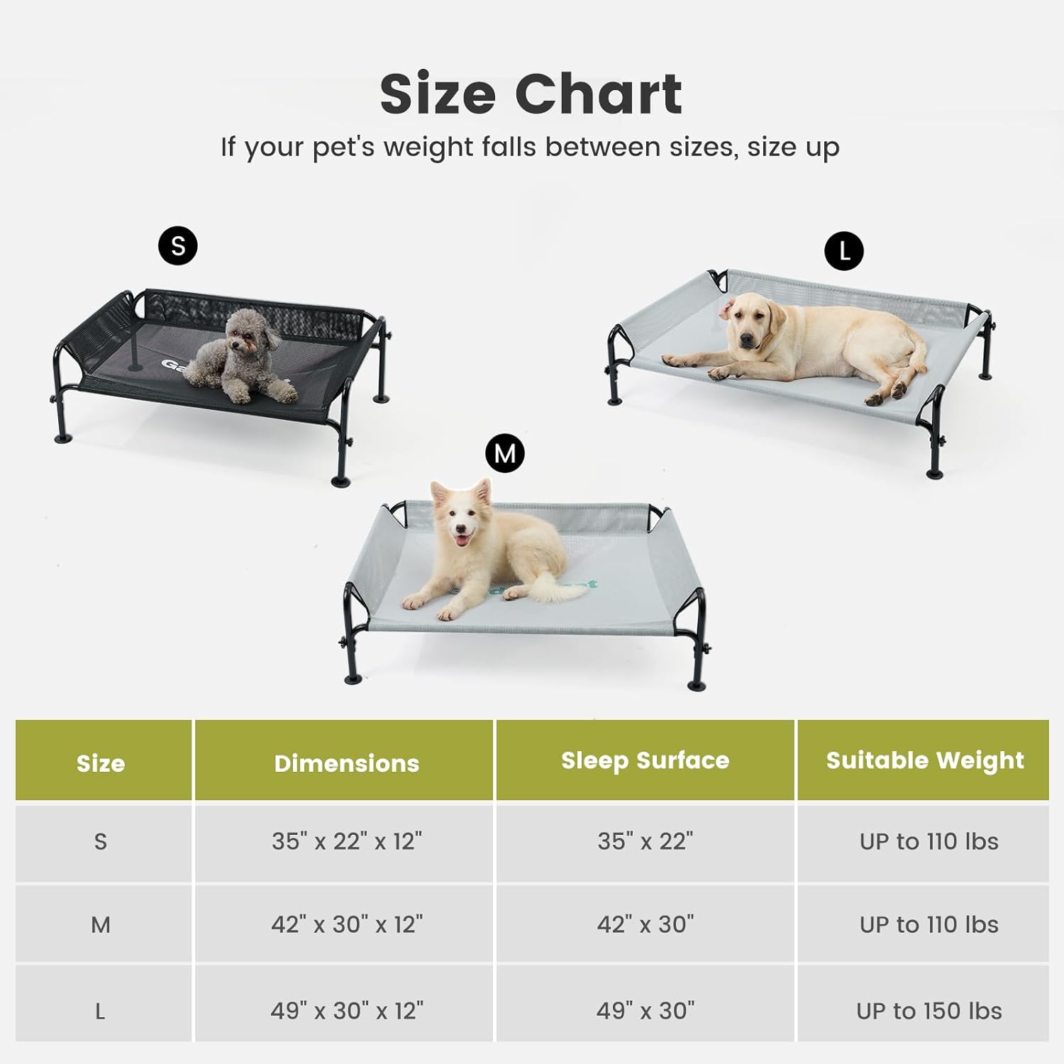 Gardner Pet Elevated Dog Bed Large Sized Dog, Outdoor Raised Bed Waterproof Portable Cooling Cot Pet Hammock Bed with 3-Sided Guardrail, Breathable Mesh, Grey, 49 Inches - Image 6