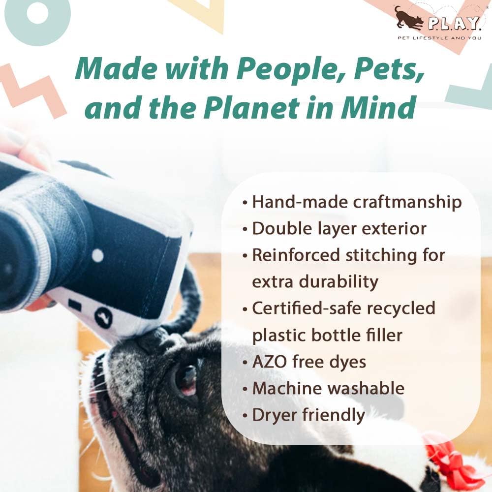 P.L.A.Y. Cute Plush Dog Toys - Globetrotter, Travel Themed Durable Squeaker Chew Toy, Great for Puppies & Small, Medium, Large Dog Breeds - Machine Washable, Recycled Materials (Lens Licker Camera) - Image 8
