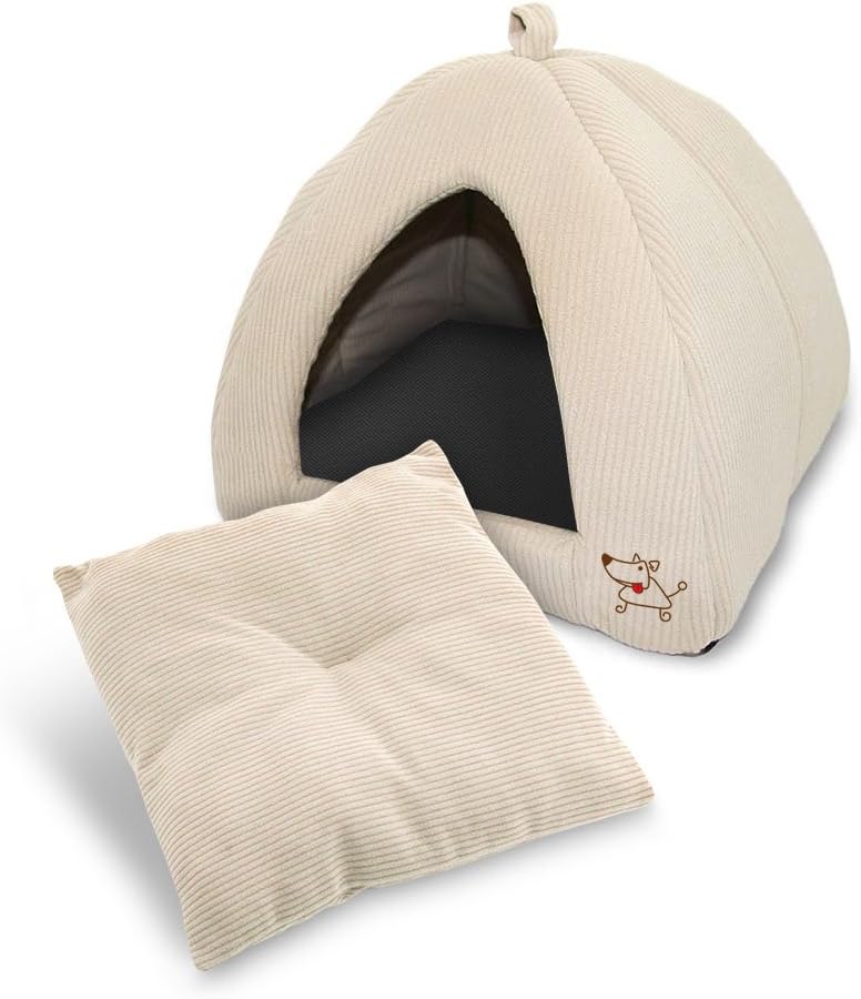 Best Pet Supplies Pet Tent-Soft Bed for Dog and Cat Beige Corduroy, 16" x 16" x H:14" - Image 2