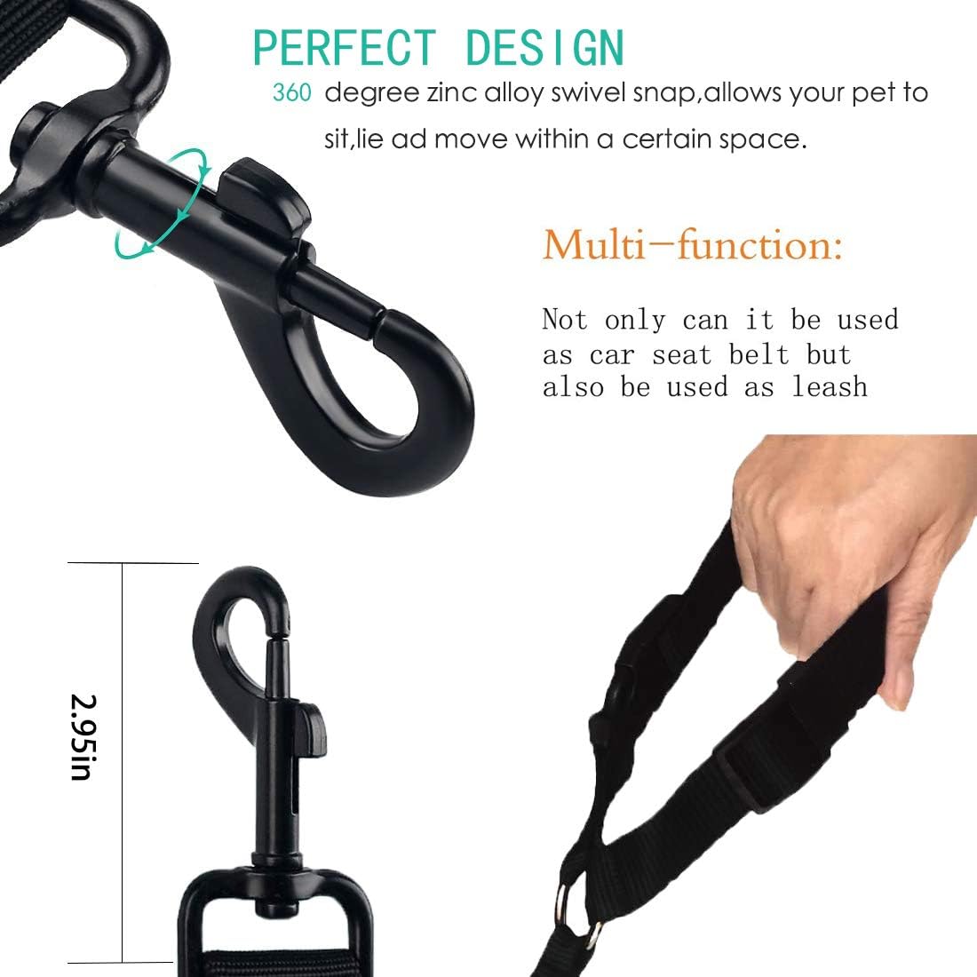 Dog Cat Safety Seat Belt Strap Car Headrest Restraint Adjustable Nylon Fabric Dog Restraints Vehicle Seatbelts Harness (Yellow) - Image 2