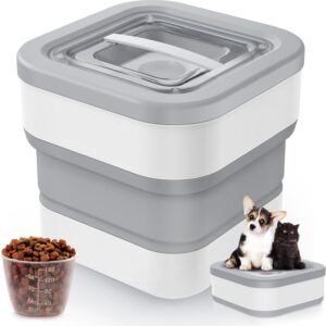 Collapsible Dog Food Storage Container, 10-14 Lbs Capacity Cat Pet Food Container with Magnetic Lid & Measuring Cup, Multi Purpose Storage Container For Dry Food, Cereal