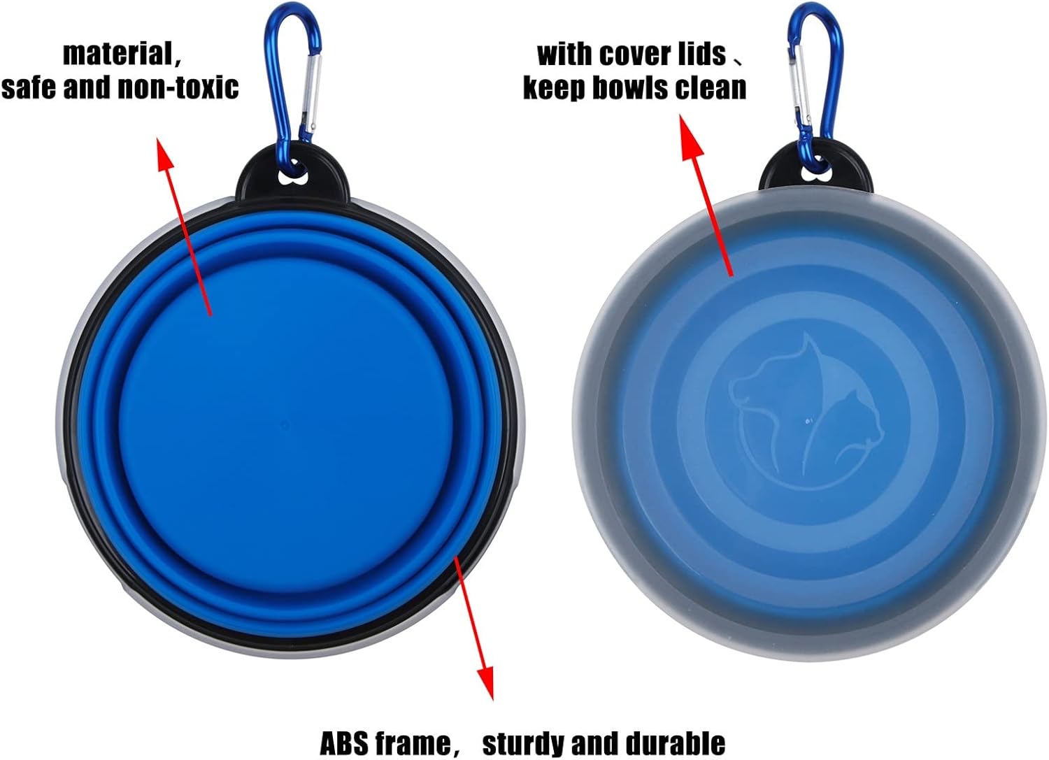 Collapsible Dog Bowl,2 Pack Portable and Foldable Pet Travel Bowls Collapsable Dog Water Feeding Bowls Dish for Dogs Cats and Small Animals,with Lids (Small, Blue+Red) - Image 4