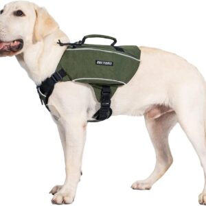 OneTigris Y-Shaped Dog Backpack with Handle, Pockets & No Pull D-Rings, Lightweight Hiking Gear for Dogs Hunting Camping Travel (Medium, Green)