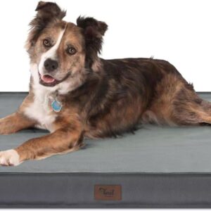 Orthopedic Dog Bed for Large Dogs, Big Waterproof Dog Bed Washable Pet Bed for Large Sized Dogs with Egg Crate Foam Pet Bed Mat, Removable Oxford Cooling Cover, Grey