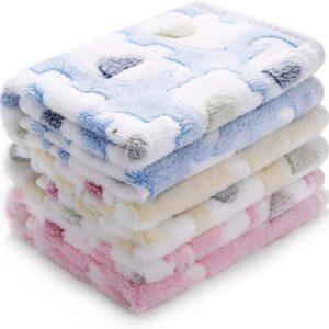 1 Pack 3 Blankets Super Soft Fluffy Premium Cute Elephant Pattern Pet Blanket Flannel Throw for Dog Puppy Cat Blue/Pink/Yellow Small(23x16 inch)