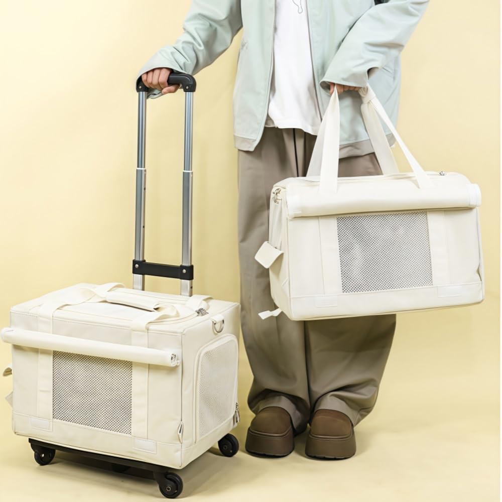 Double-Layer Rolling Pet Carrier for Two Cats, Stackable Travel Bag with Mesh Windows, Removable Compartments - Image 2
