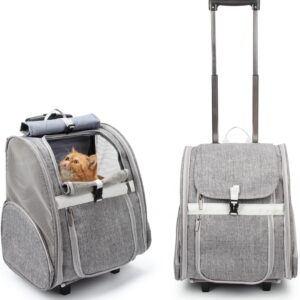 Lollimeow Pet Rolling Carrier, Dog Backpack with Wheels,Cats,Puppies Travel Bag with Wheels,Dog Trolley(Grey)