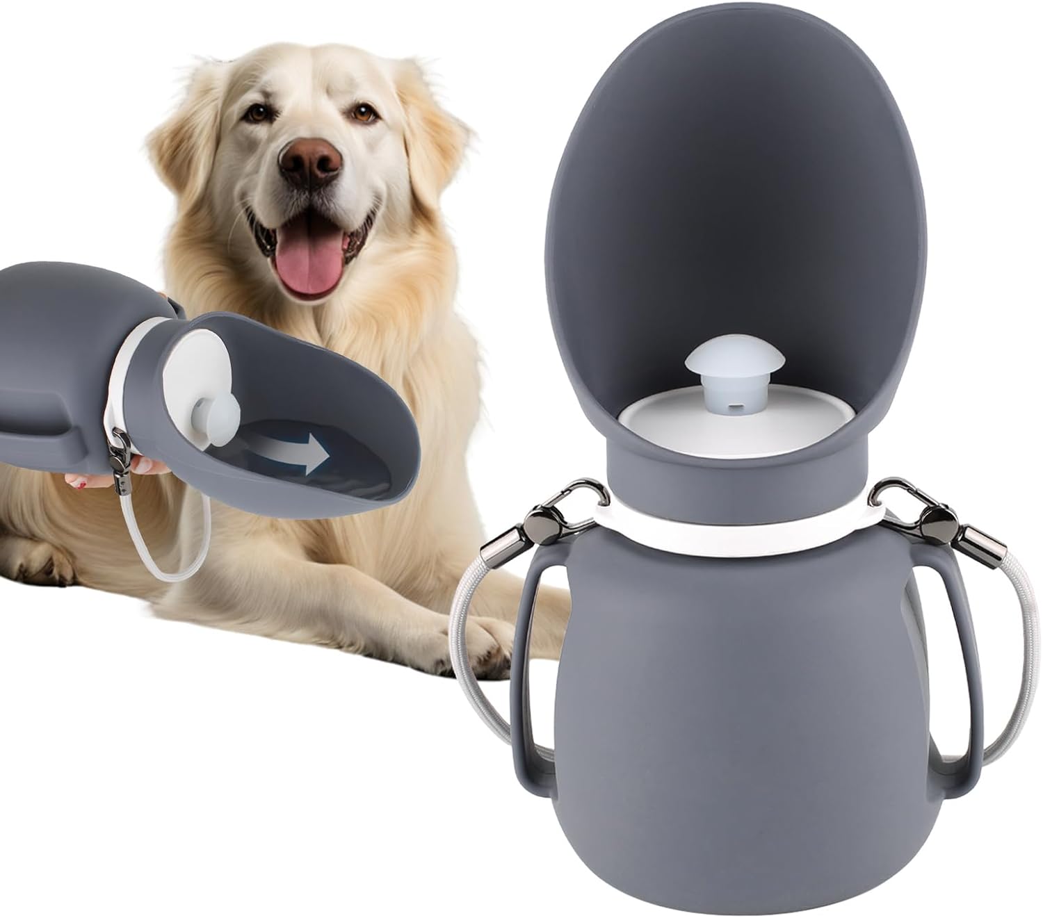 PETLESO Dog Water Bottle, Portable Dog Water Dispenser, 27 OZ Leakproof Pet Bottle Kettle for Doggy Cats Outdoor Walking/Hiking/Travel Driking, Grey