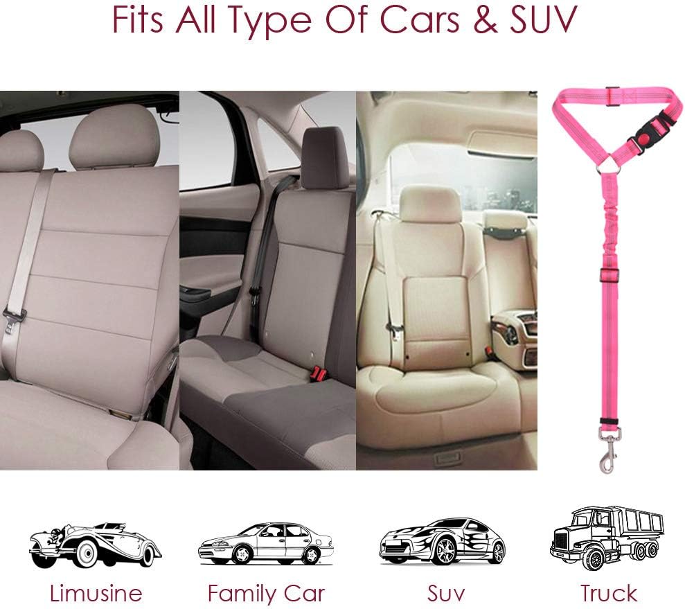 Lukovee Dog Car Seat Belt, 2 Pack Headrest Restraint Seatbelt, Adjustable Pet Safety Leads with Reflective Elastic Bungee for Dog Harness Collar Travel Daily Use (Fluorescent Pink,Headrest) - Image 4