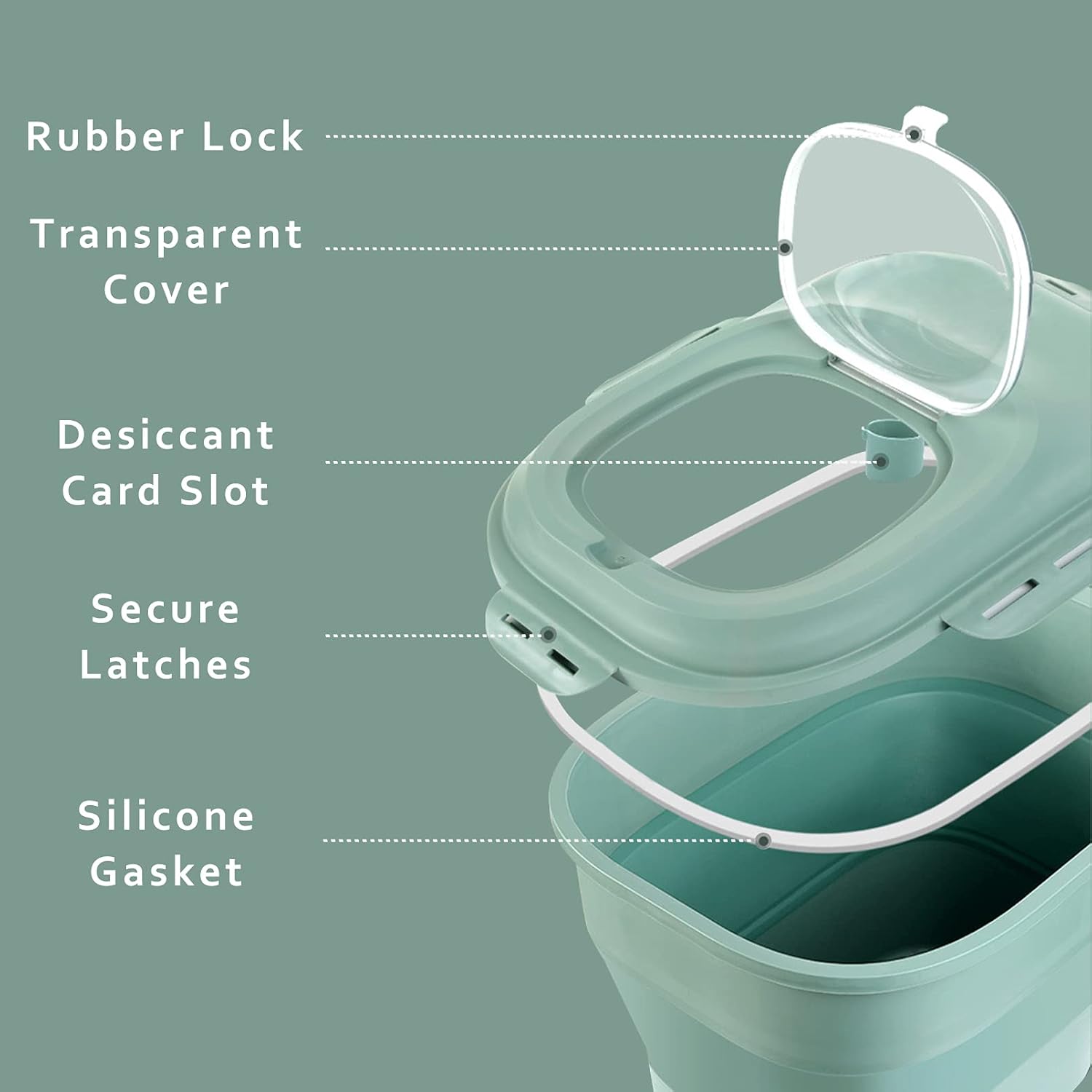 Cereal Rice Food Storage Containers, Collapsible 20 to 50 Lbs Dispenser Bin with Rolling Wheel Airtight Locking Lid, Dog Pet Cat Flour Sugar Plastic Leakproof Sealable Large Kitchen Pantry Holder - Image 4