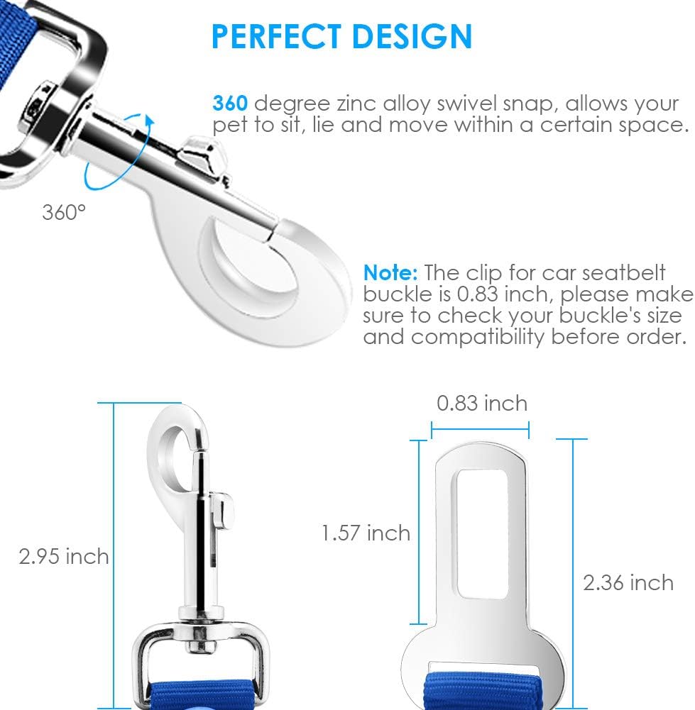 URPOWER 2 Pack Dog Seat Belt, Retractable Dog Car Harness Adjustable Pet Safety Belt with Elastic Bungee Buffer, Heavy Duty & Durable & 360 Degree Swivel Dog Seatbelts - Image 3