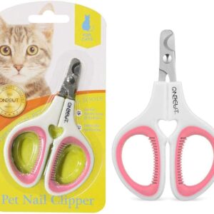 OneCut Pet Nail Clippers, Update Version Cat & Kitten Claw Nail Clippers for Trimming, Professional Pet Nail Clippers Best for a Cat, Puppy,Rabbit, Kitten & Small Dog,Sharp & Safe (Pink)
