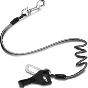 Seat Belt for Car, Chew Proof Leash 2 in 1 Steel Cable With Elastic Bungee Buffer Dog Seatbelt Harness Latch Bar Attachment Heavy Duty for Medium Large Dogs Chewer