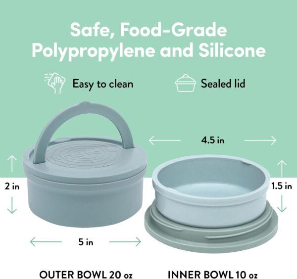 KindTail Portable Pet Feeder, Travel Dog Bowls with Lid and Handle, Microwave and Dishwasher-Safe, 10oz Inner Bowl & 20oz Outer Bowl, Grey - Image 3
