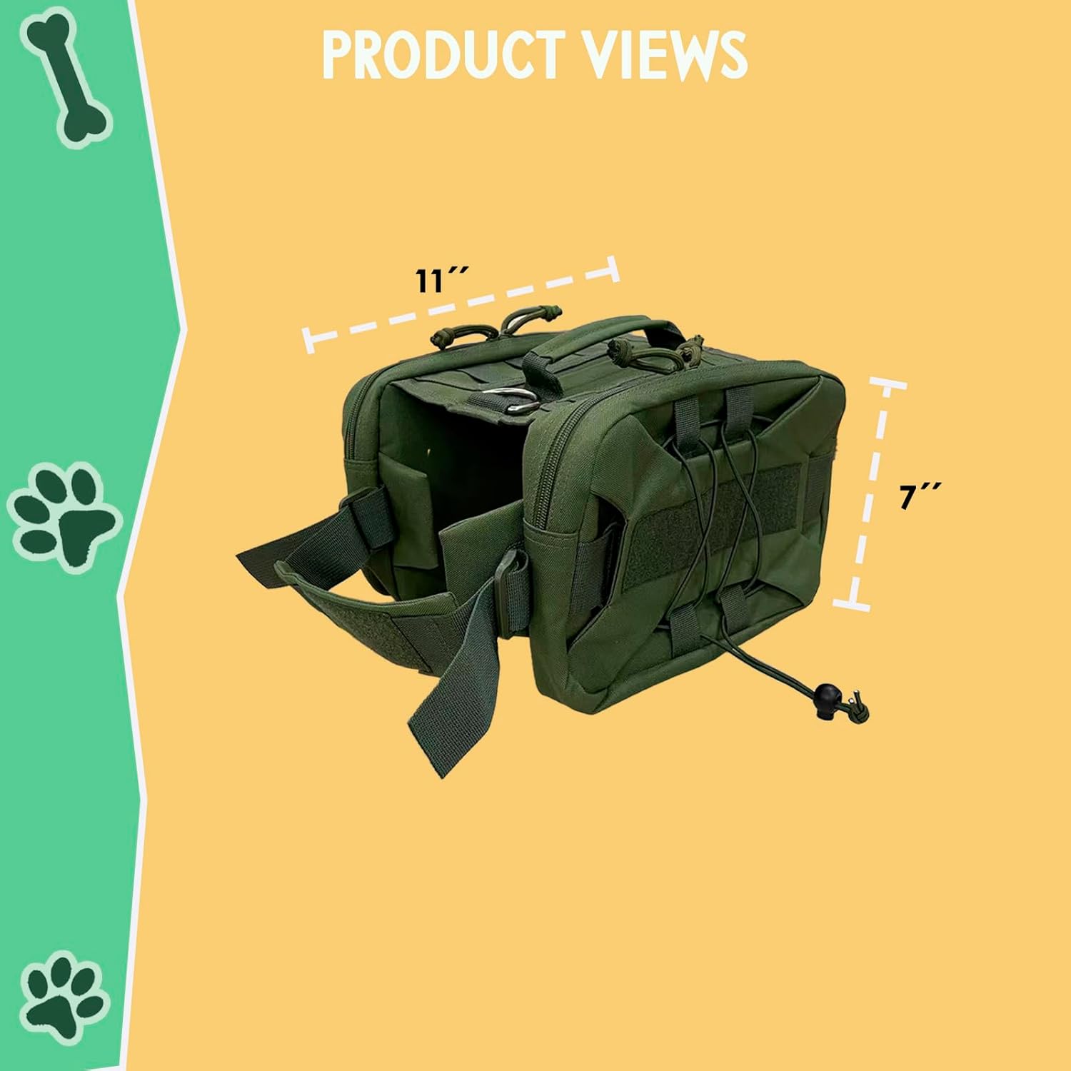 Dog Backpack for Hiking - Camping - Waterproof Medium & Large Dogs, Saddle Bags for Dogs, Tactical Dog Backpack Harness with 2 Side Pockets (Army Green, Medium) - Image 7