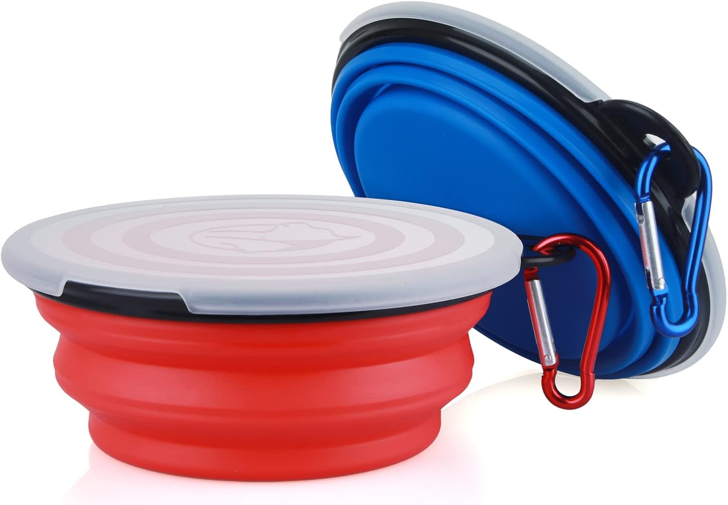 Collapsible Dog Bowl,2 Pack Portable and Foldable Pet Travel Bowls Collapsable Dog Water Feeding Bowls Dish for Dogs Cats and Small Animals,with Lids (Small, Blue+Red) - Image 2