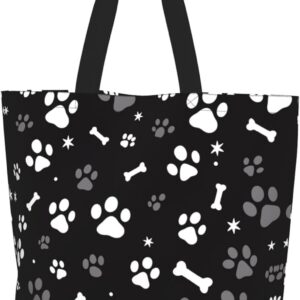 Women's Zipper Large Beach Tote, Cute Dog Design, Reusable for Travel, Work, Shopping