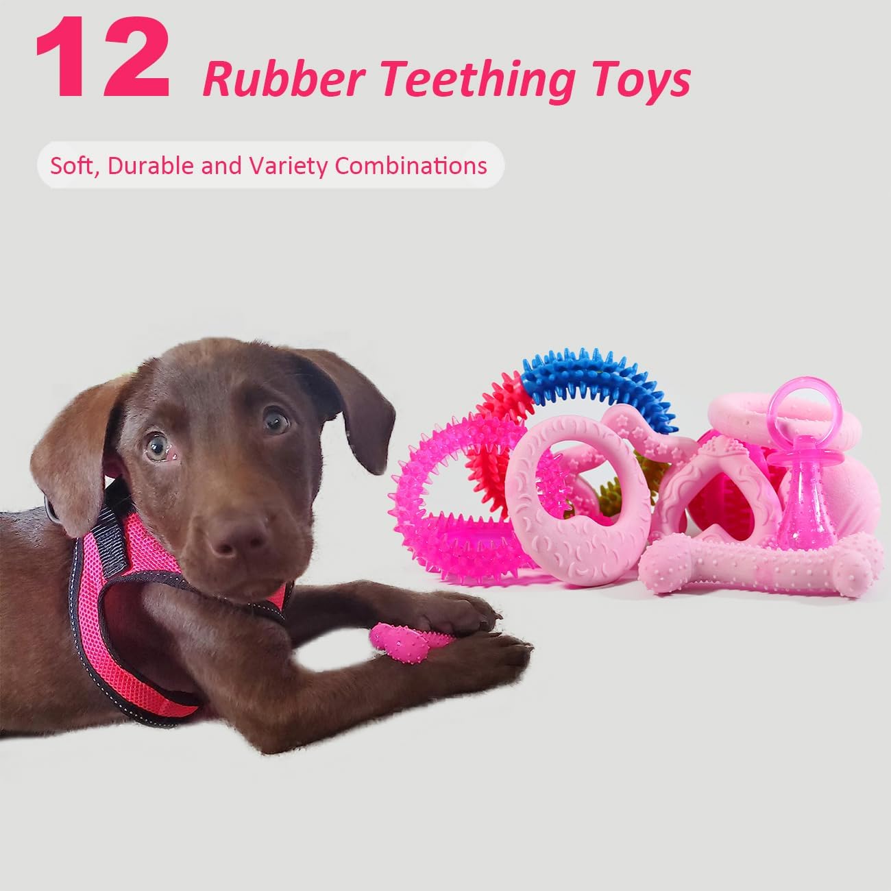 Puppy Toys Set - 20 Pack Pink Dog Chew Toys for Teething Small Breeds - Tough Rope Toys for Puppies, Cute Soft Rubber Toys Bundle with Basket for Girl Pets - Image 3
