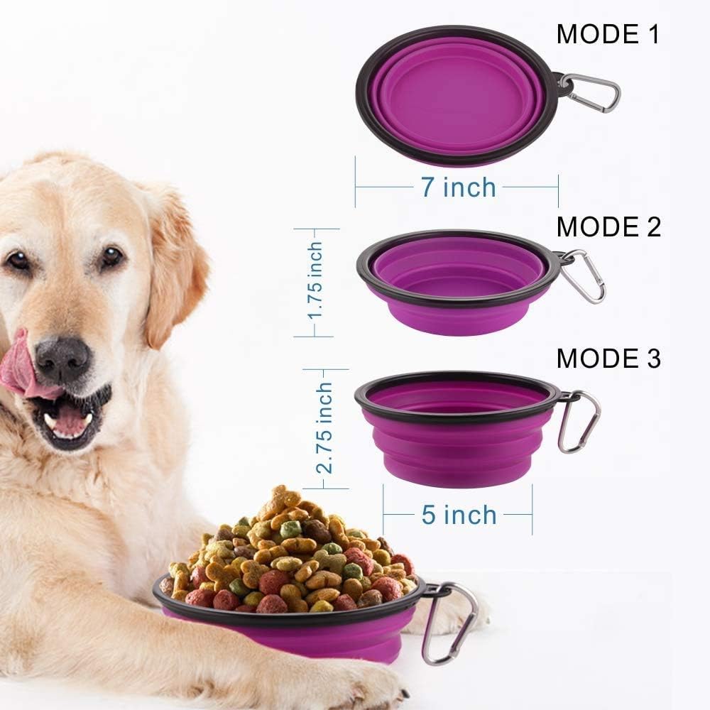 Large Collapsible Dog Bowls, 34oz Travel Water Food Bowls Portable Foldable Collapse Dishes with Carabiner Clip, 2 Pack (Purple+Red) - Image 4
