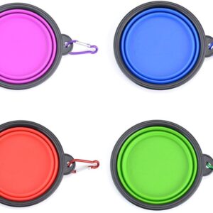 Collapsible Dog Bowls – 4 Pack, Portable Travel Water and Food Bowl with Carabiner Clip for Dogs and Cats – Ideal for Walking, Traveling, and Hiking