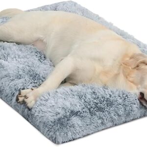 Large Dog Bed Crate Pad Mat for Cages Washable Bed for Large Medium Size Dog Soft Kennel Pad Anti-Slip Pet Bed,35″ x 23″,Grey