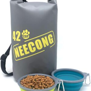 Dog Food Travel Bag With Collapsible Bowls, 42 Cup Storage System for Camping and Everyday - 10L Dry Food Bag