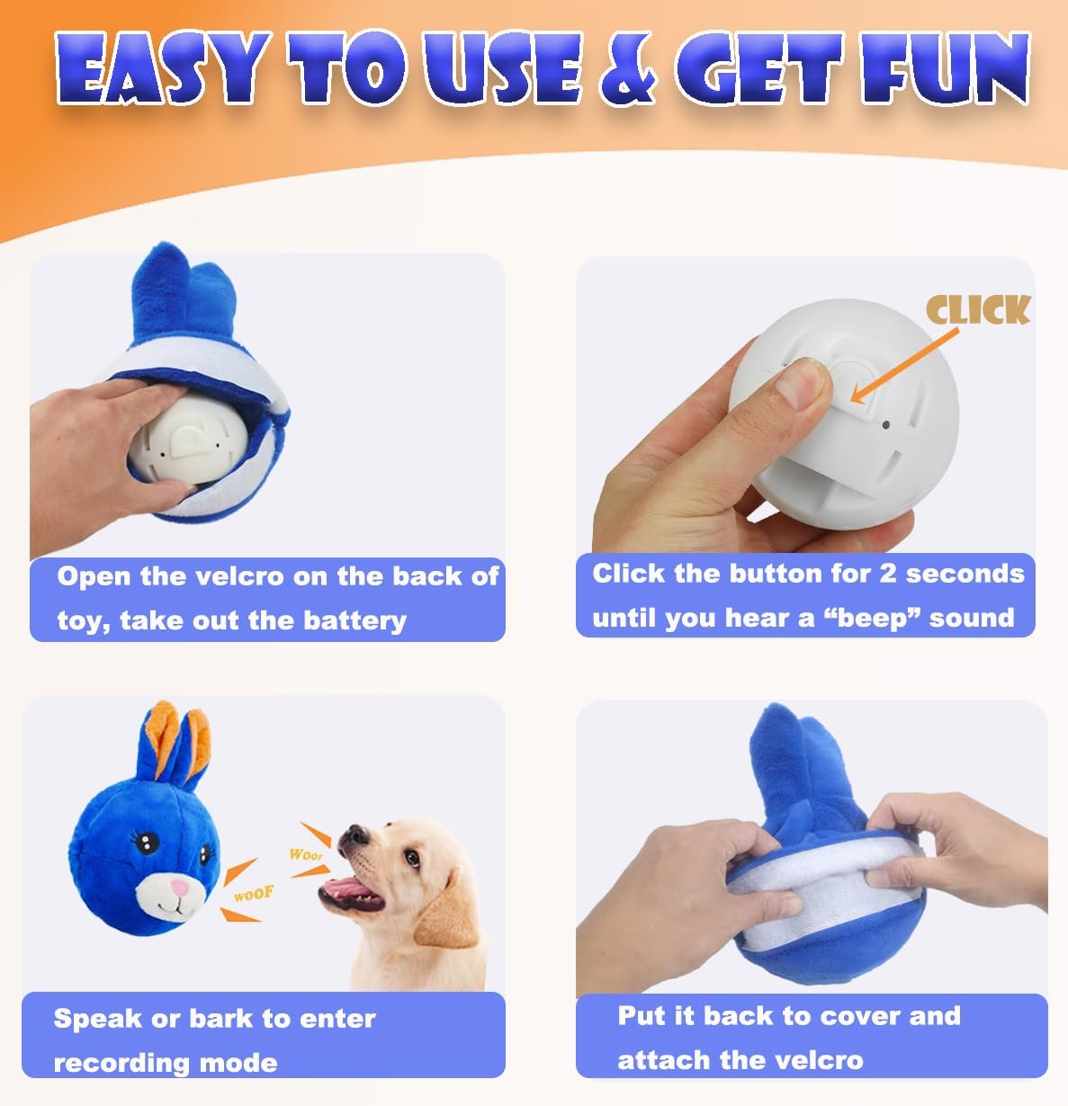 BABOLI Automatic Moving Dog Toy for Boredom, Attractive Bouncing Bunny Cover with a Talking and Vibrating Ball, USB-C Rechargeable Interactive Rabbit Dog Toy, Not for Aggressive Chewers - Image 5