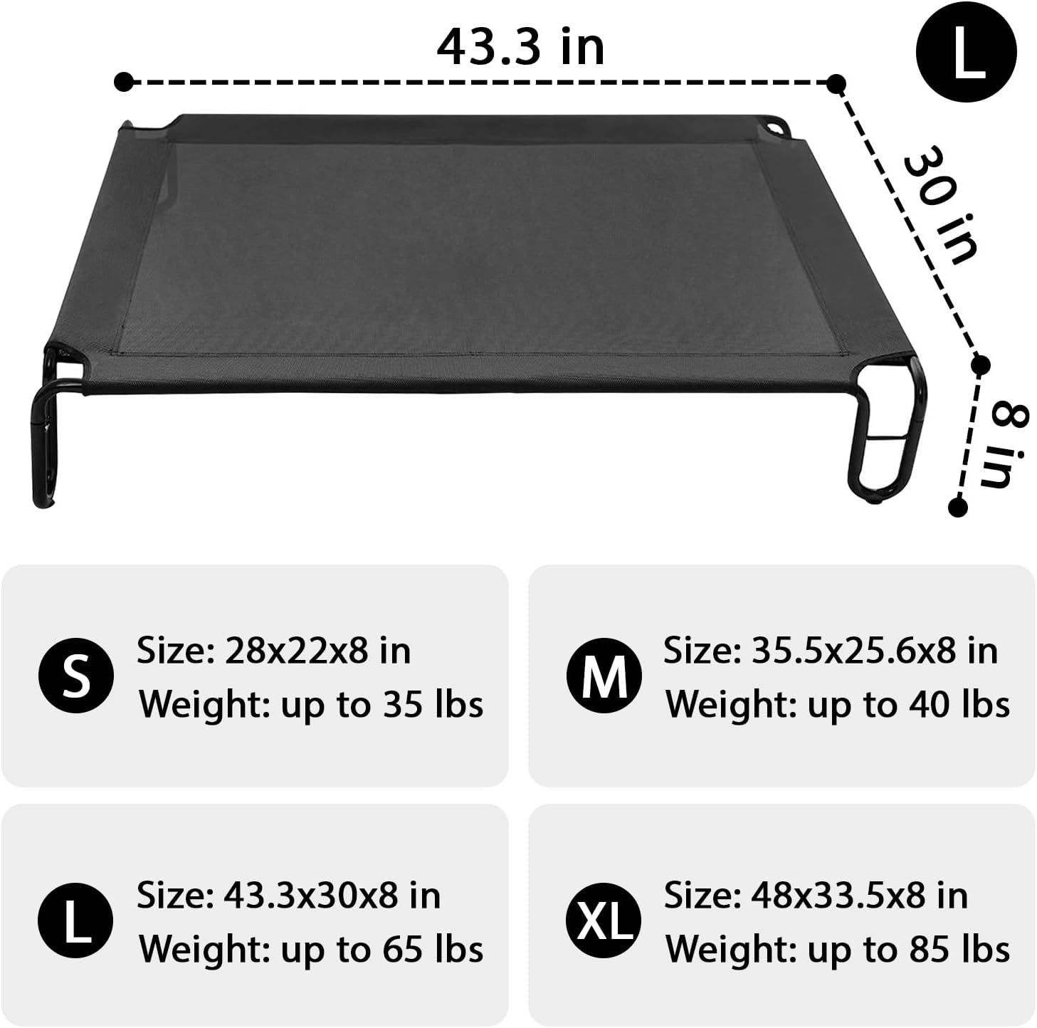 pettycare Elevated Outdoor Dog Bed - Raised Bed for Large Dogs, Waterproof Cot Easy to Assemble, Cooling Elevated Cot with Breathable Teslin Mesh, Durable, Non Slip, Up to 65 lbs,Black - Image 3