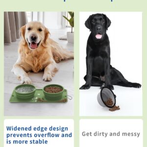 Collapsible Portable 2-in-1 Dog Bowl, Integrated Travel Dog/Cat Food Water Bowl, Silicone Foldable Expandable Bowl with Carabiner – Anti-Spill and Anti-Skid – for Camping/Traveling LPFLASAT (Green)