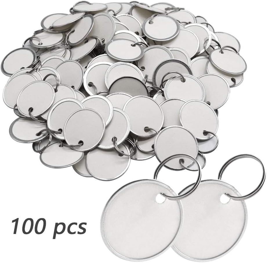 100pcs Metal Rim Key Tags,1.26 Inch Blank Round Rimmed Key Tag Paper Tags with Metal Split Rings,Small Coded Key Chain Keyring Set for Luggage,Pets,Kids Backpack,(White) - Image 7