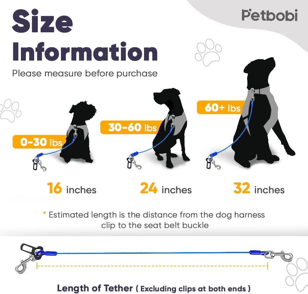Petbobi Dog Seat Belt for Car - Chew Proof Durable Dog Seatbelt Tether for Small Medium Large Pets - Metal Vehicle Harness Restraint with Double Clips and Latch - Car Leash for Safety Travel - Image 2