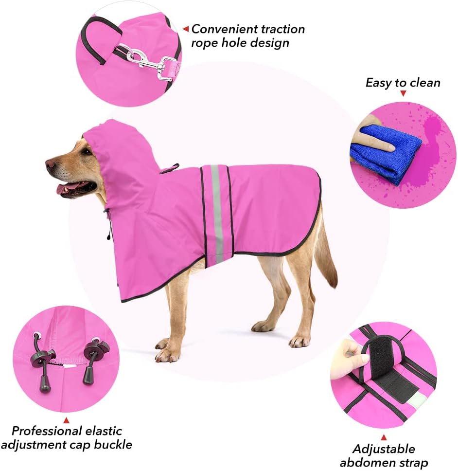 Reflective Puppy Raincoat - Waterproof Adjustable Pet Hooded Slicker Poncho Raincoats Jacket, Lightweight Dog Rain Coat(Pink, Small) - Image 5