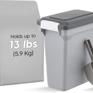 IRIS USA Dog Food Storage Container, Airtight Lid, 2-Cup Scoop, Up to 13 Pounds Pet Food Storage, Versatile Pet Food Bin, Treats, BPA Free, Gray/Dark Gray