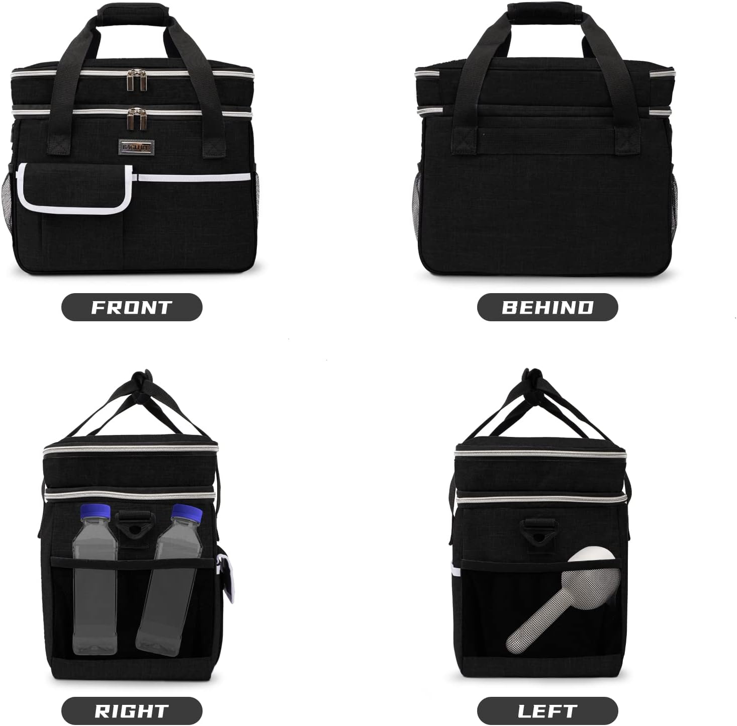 BAGLHER Dog Travel Bag for Supplies - Double-Layer Airline Approved Weekend Pet Travel Organizer Set for Dog and Cat Tote with 2 Pet Food Containers and 2 Collapsible Silicone Bowls Black - Image 7