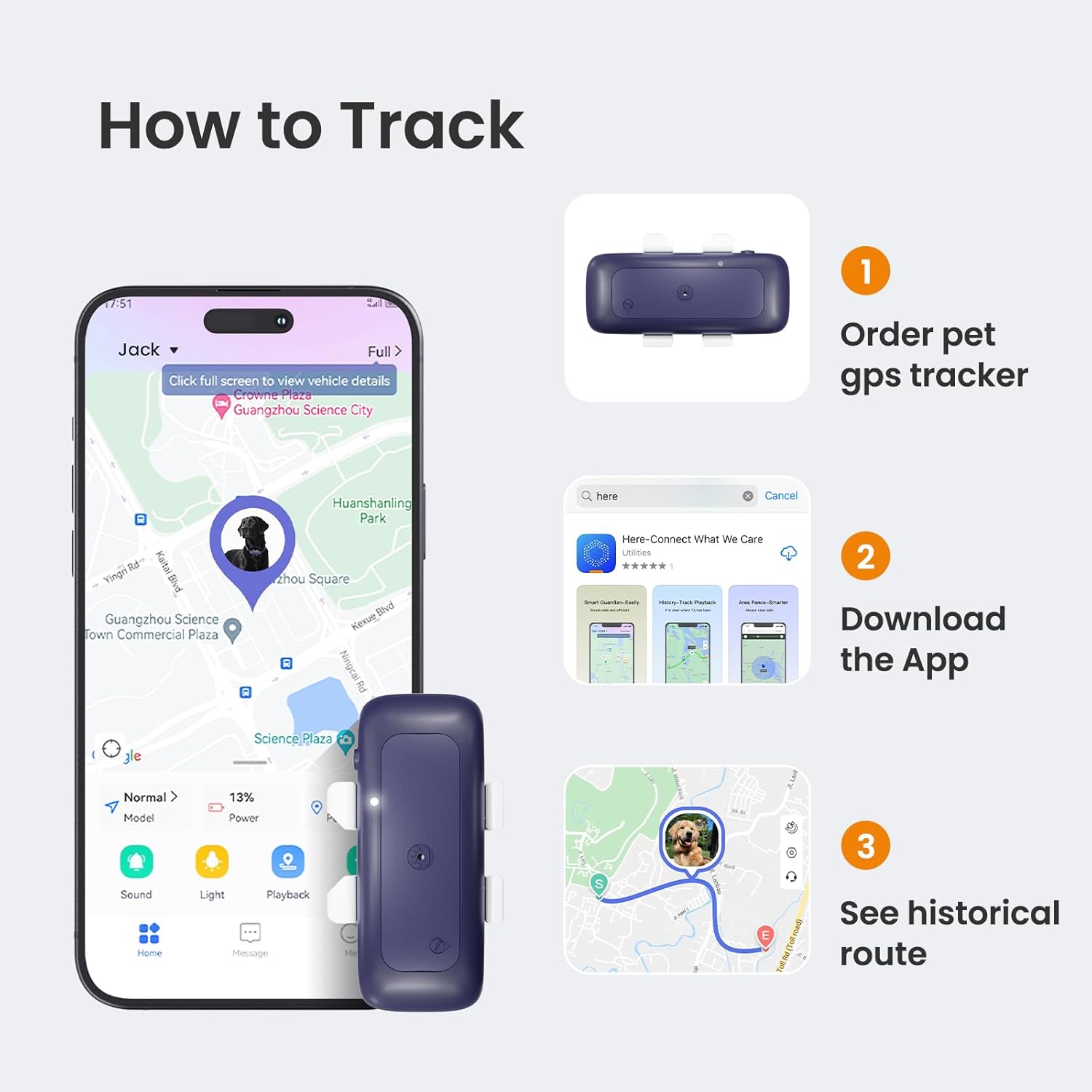 Dog Tracker Cat GPS Tracker Waterproof & Lightweight Mini Tracker Device with Real-Time Location Escape Alerts iOS & Android Fits All Pet Collars - Image 5