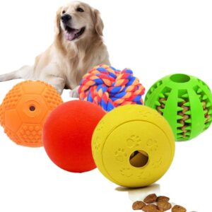5 Different Functions Interactive Dog Puzzle Toys Balls for Medium Large Dogs, Food Treat Dispensing Dog Toys