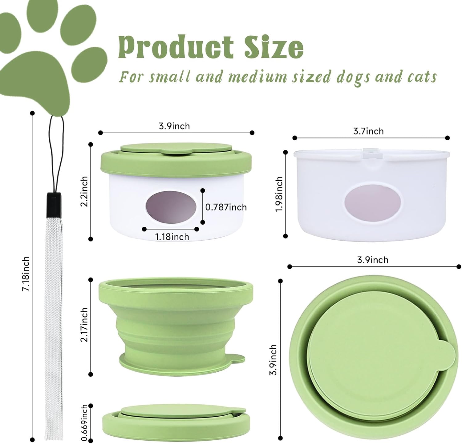 Collapsible Travel Dog Bowl with Lid, 3 in 1 Portable Silicone Dog Food and Water Bowl with 3 Poop Bags, Folding Pet Food Container for Puppy Cat Beach Camping Hiking Walks Essentials (Green) - Image 2