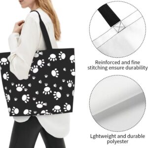 Funny Dog Theme Tote Bag for Women, Cute Paw Print Shoulder Reusable Beach Shopping Handbags Casual Travel Eco Friendly Waterproof Tote Bag Gifts for Dog Lovers Teacher Mother -Large